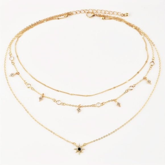 Dainty Star Charm 3 Layered Chain Necklace Gold - Picture 1 of 8